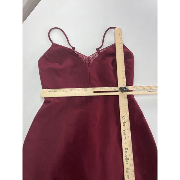 Lush Dress Womens Medium Red Maroon V Neck Lace Mini Cocktail Party - Picture 7 of 8